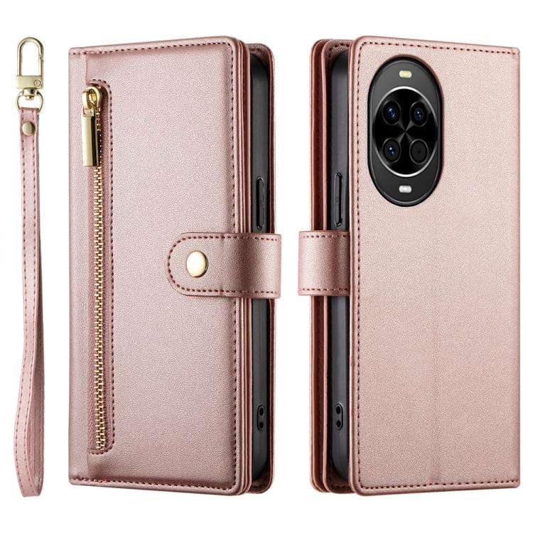 For Huawei nova 14 Nine Card-slot Zipper Wallet Bag Leather Phone Case(Pink)
