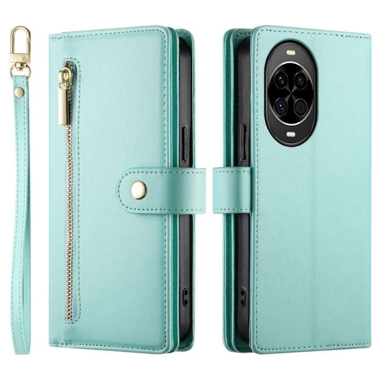 For Huawei nova 14 Nine Card-slot Zipper Wallet Bag Leather Phone Case(Mint Green)