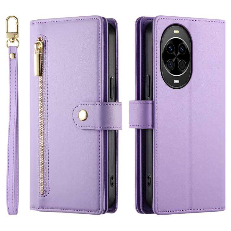 For Huawei nova 14 Nine Card-slot Zipper Wallet Bag Leather Phone Case(Purple)