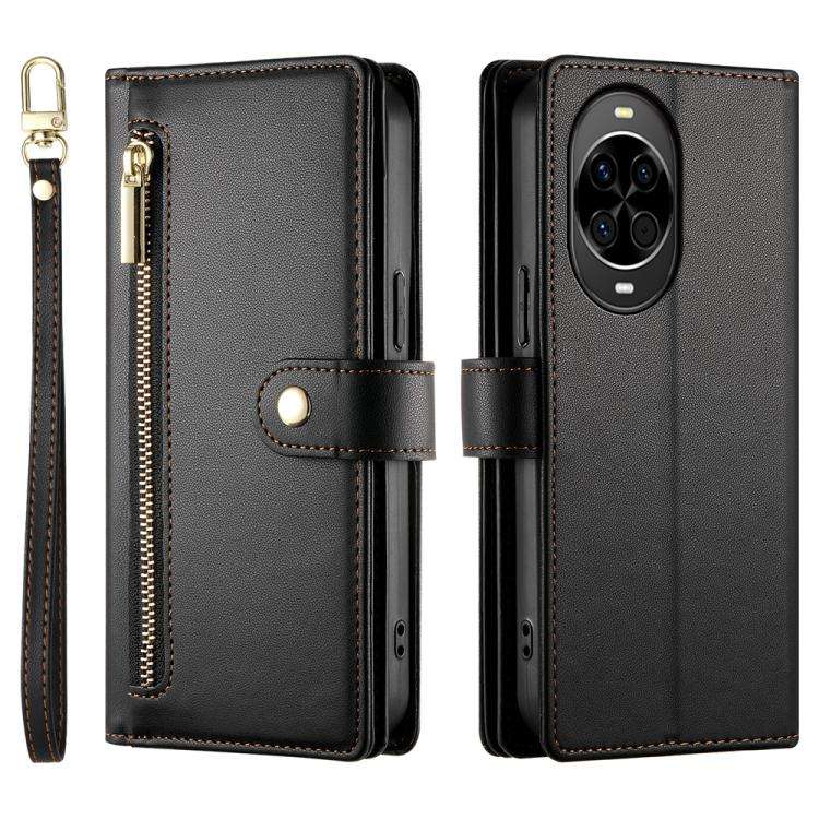 For Huawei nova 14 Nine Card-slot Zipper Wallet Bag Leather Phone Case(Black)