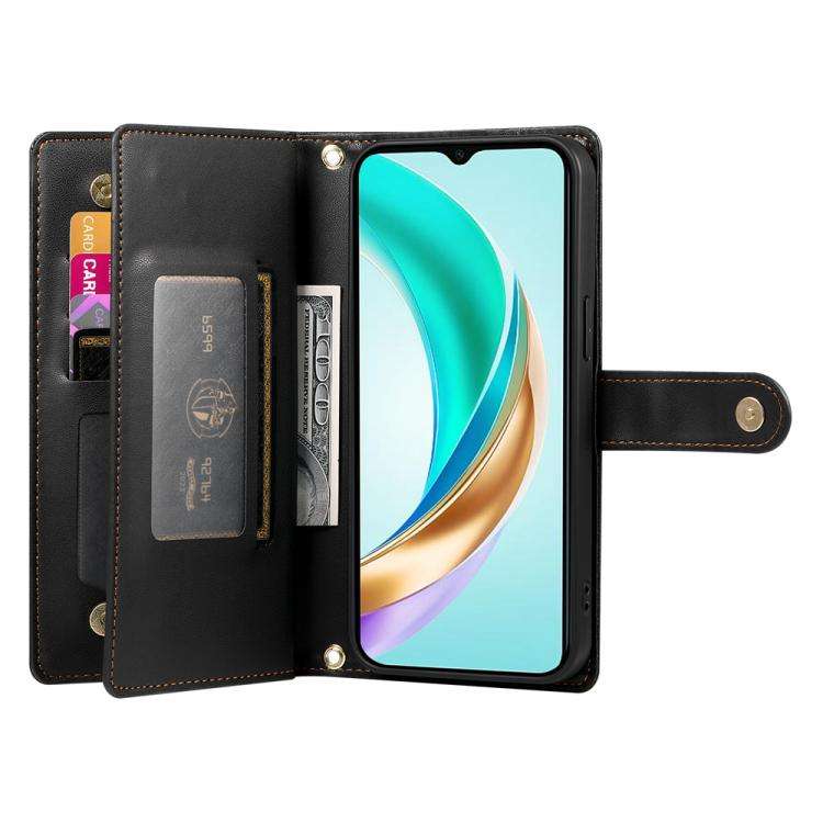 For Huawei nova 14 Nine Card-slot Zipper Wallet Bag Leather Phone Case(Black)