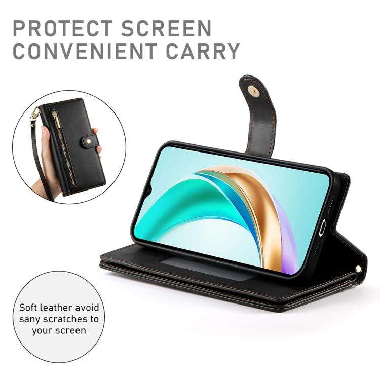 For Huawei nova 14 Nine Card-slot Zipper Wallet Bag Leather Phone Case(Black)