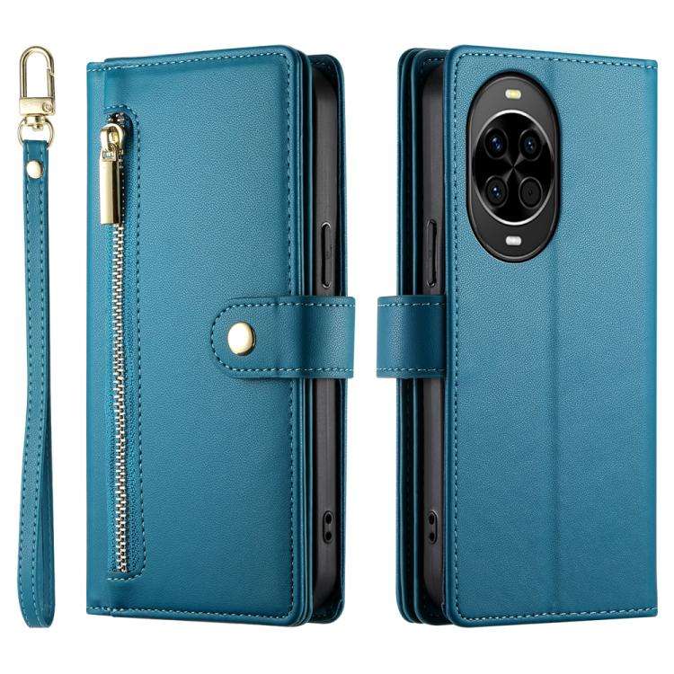 For Huawei nova 14 Nine Card-slot Zipper Wallet Bag Leather Phone Case(Blue)