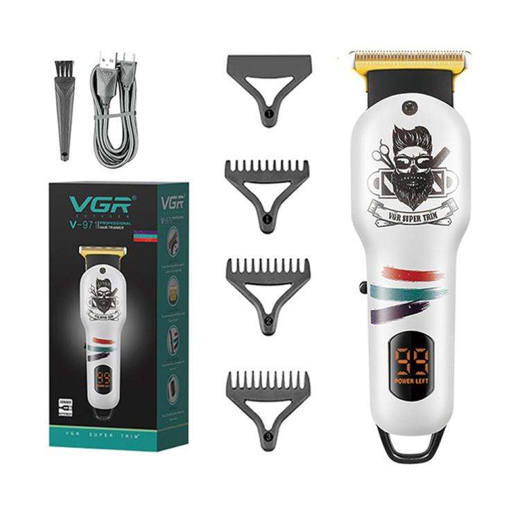 VGR V-971 Graffiti Design LED Digital Display USB Electric Hair Clipper(White)