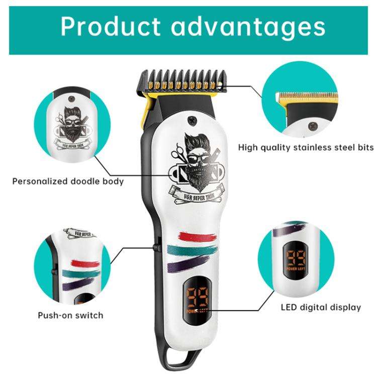 VGR V-971 Graffiti Design LED Digital Display USB Electric Hair Clipper(Black)