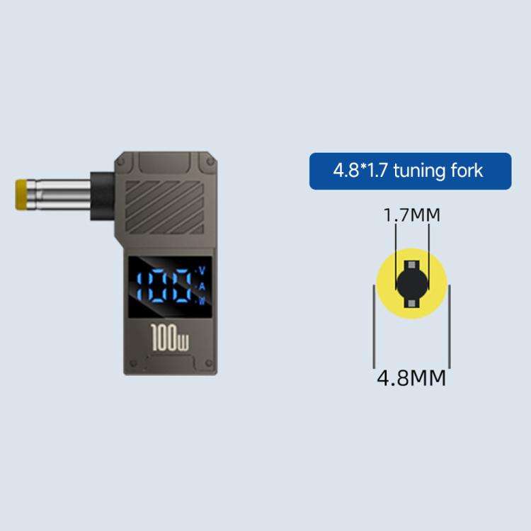 100W Computer Charging Digital Display Adapter, Specification:Type-C to DC4.8x 1.7mm Tuning Fork