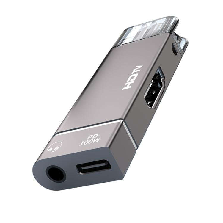 USB-C / Type-C to HDTV, 3.5mm, PD 100W 3 in 1 Multi-function Converter Docking Station(Grey)