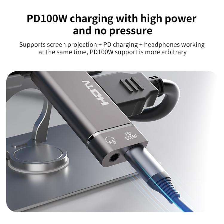 USB-C / Type-C to HDTV, 3.5mm, PD 100W 3 in 1 Multi-function Converter Docking Station(Grey)