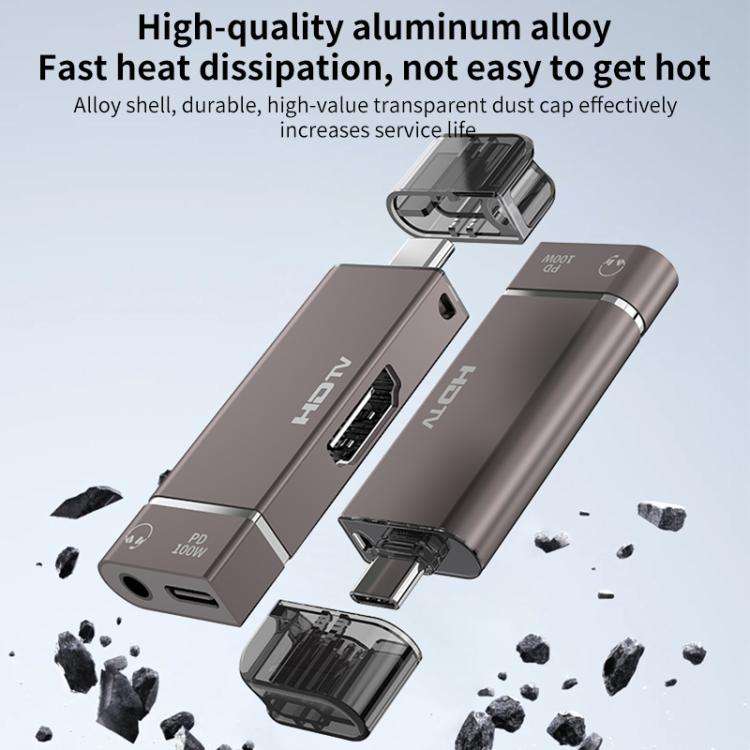 USB-C / Type-C to HDTV, 3.5mm, PD 100W 3 in 1 Multi-function Converter Docking Station(Grey)