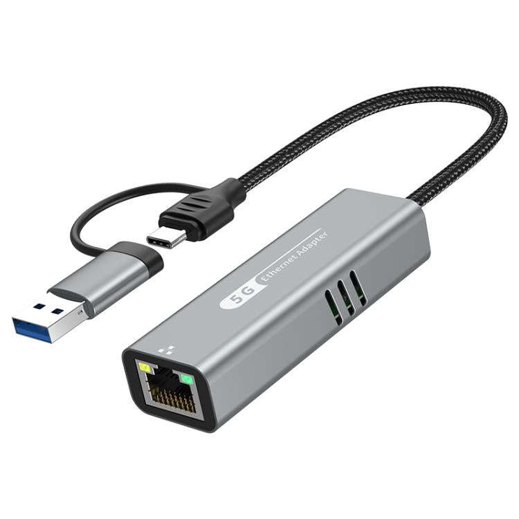 USB-C / Type-C and USB3.0 to RJ45 5G Gigabit Wired Ethernet Network Adapter(Grey)