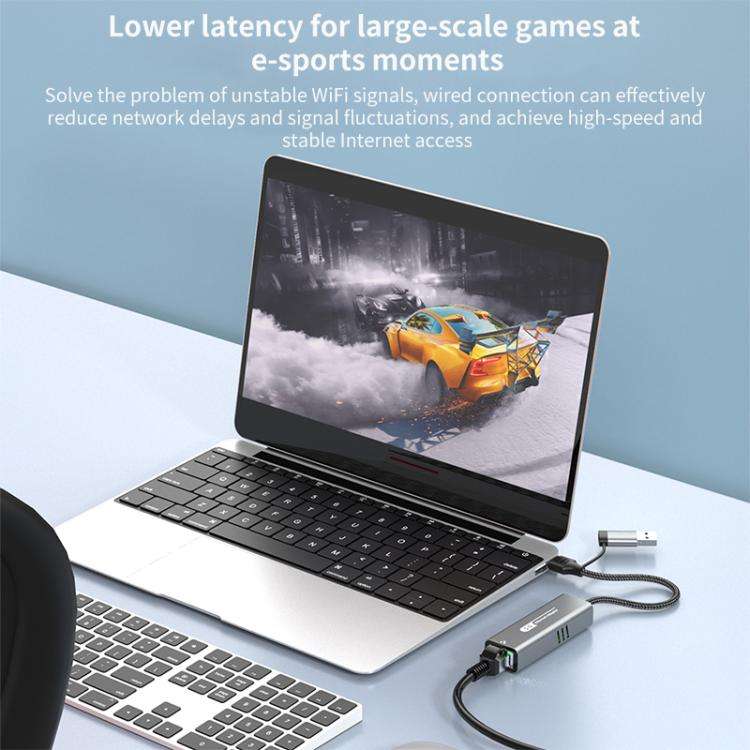 USB-C / Type-C and USB3.0 to RJ45 5G Gigabit Wired Ethernet Network Adapter(Grey)