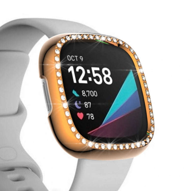 For Fitbit Versa 3 / Versa Sense Single Row Plating Diamonds PC Protective Case(Rose Gold)