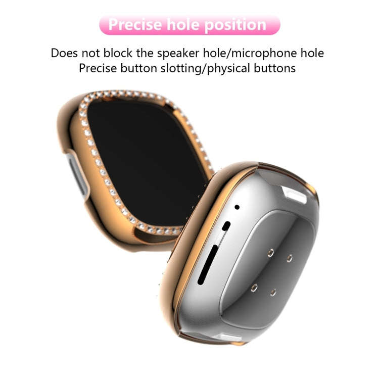 For Fitbit Versa 3 / Versa Sense Single Row Plating Diamonds PC Protective Case(Rose Gold)
