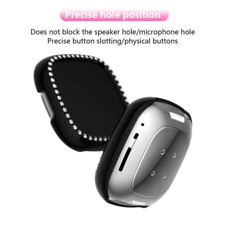 For Fitbit Versa 3 / Versa Sense Single Row Plating Diamonds PC Protective Case(Black)