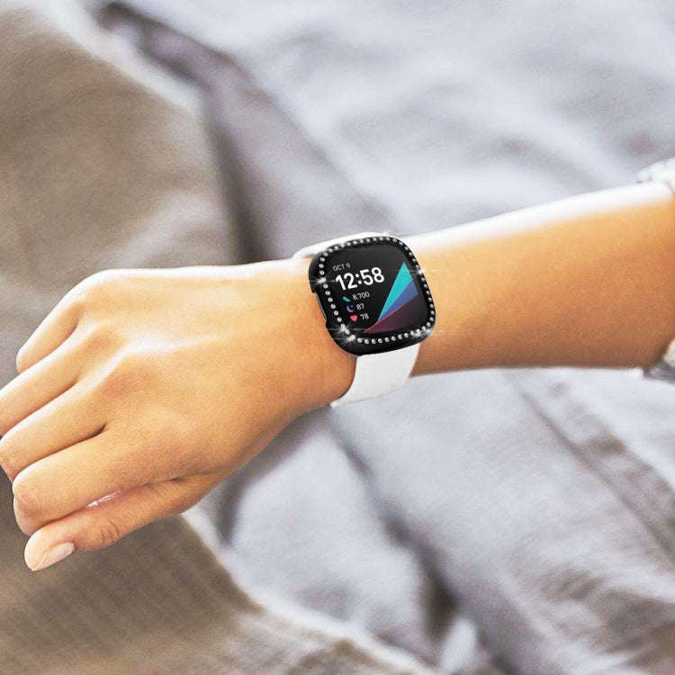 For Fitbit Versa 3 / Versa Sense Single Row Plating Diamonds PC Protective Case(Black)