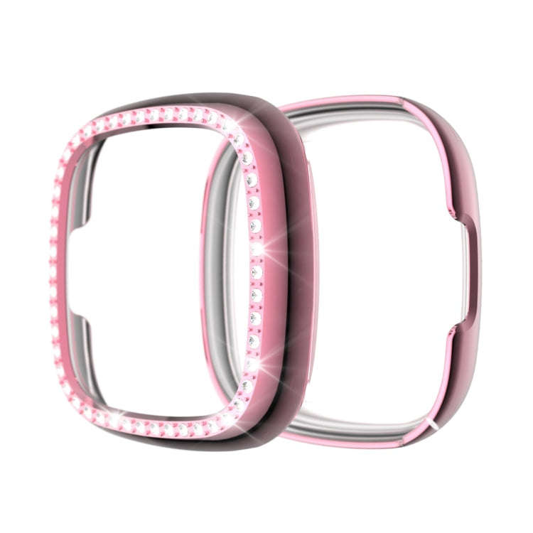For Fitbit Versa 3 / Versa Sense Single Row Plating Diamonds PC Protective Case(Pink)