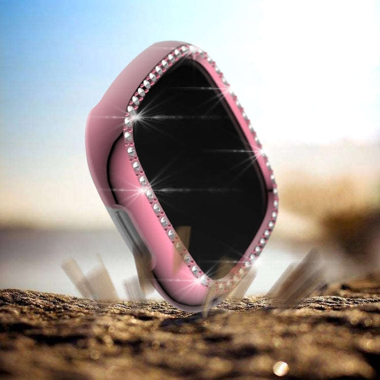 For Fitbit Versa 3 / Versa Sense Single Row Plating Diamonds PC Protective Case(Pink)