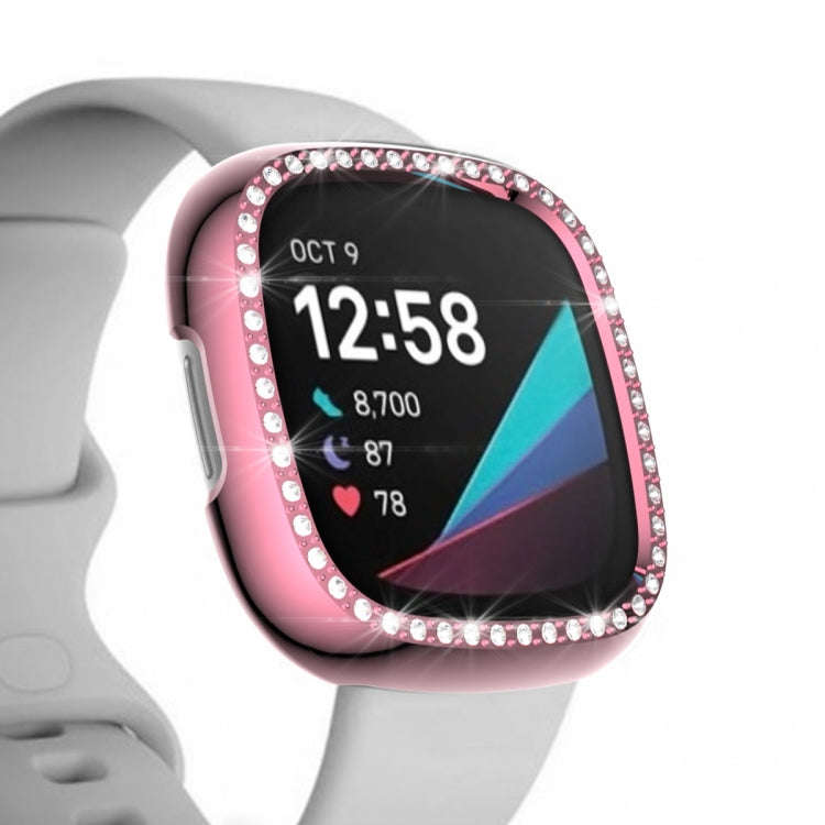 For Fitbit Versa 3 / Versa Sense Single Row Plating Diamonds PC Protective Case(Pink)