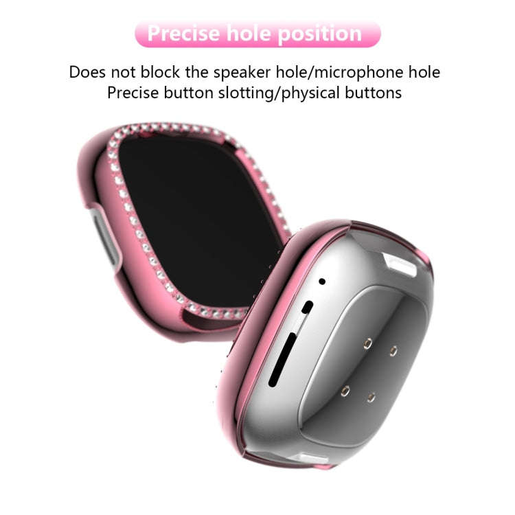 For Fitbit Versa 3 / Versa Sense Single Row Plating Diamonds PC Protective Case(Pink)