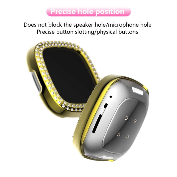 For Fitbit Versa 3 / Versa Sense Double Row Plating Diamonds PC Protective Case(Golden)