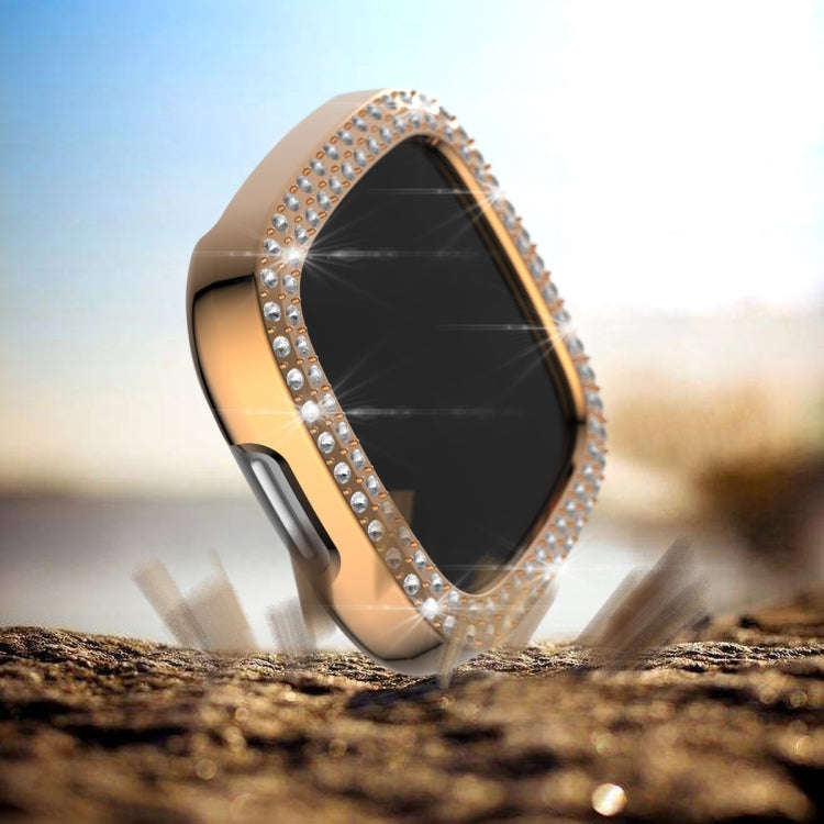 For Fitbit Versa 3 / Versa Sense Double Row Plating Diamonds PC Protective Case(Rose Gold)