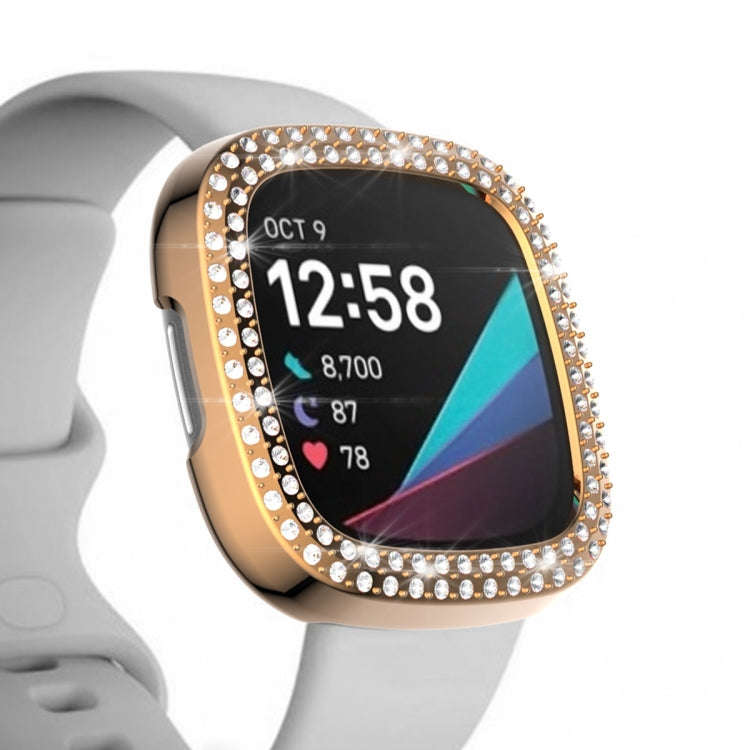 For Fitbit Versa 3 / Versa Sense Double Row Plating Diamonds PC Protective Case(Rose Gold)