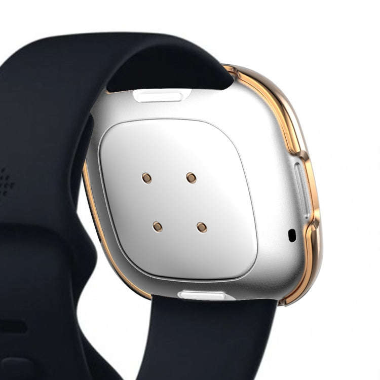 For Fitbit Versa 3 / Versa Sense Double Row Plating Diamonds PC Protective Case(Rose Gold)