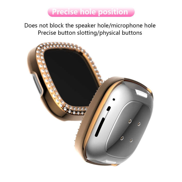For Fitbit Versa 3 / Versa Sense Double Row Plating Diamonds PC Protective Case(Rose Gold)