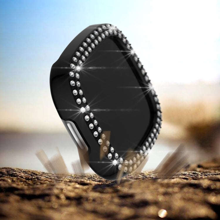 For Fitbit Versa 3 / Versa Sense Double Row Plating Diamonds PC Protective Case(Black)