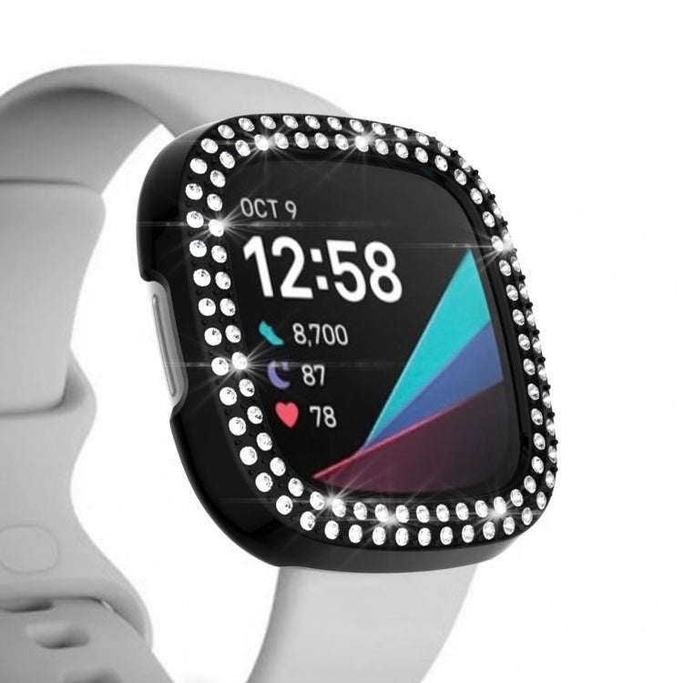 For Fitbit Versa 3 / Versa Sense Double Row Plating Diamonds PC Protective Case(Black)