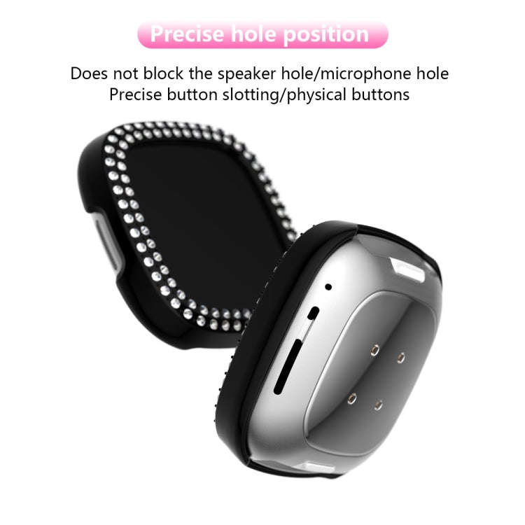 For Fitbit Versa 3 / Versa Sense Double Row Plating Diamonds PC Protective Case(Black)