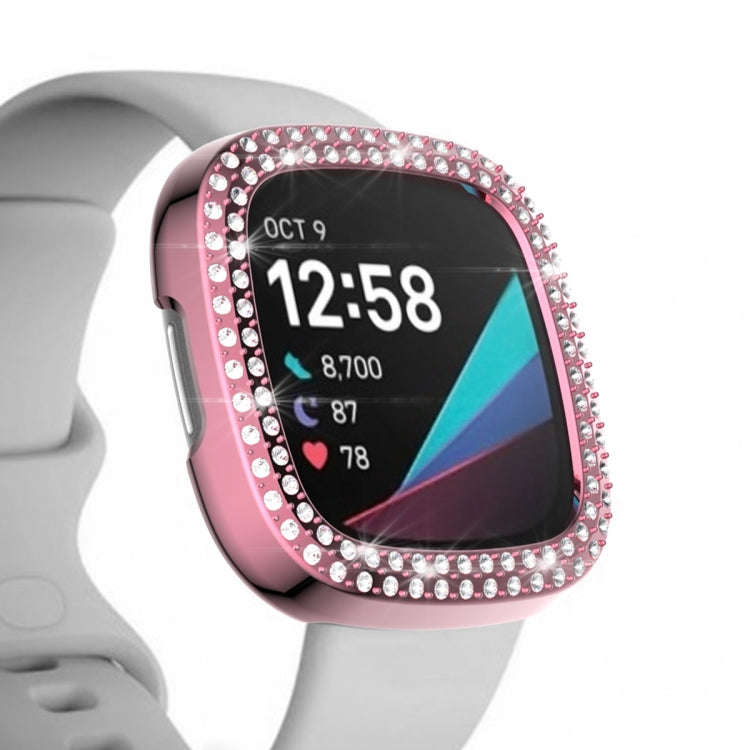 For Fitbit Versa 3 / Versa Sense Double Row Plating Diamonds PC Protective Case(Pink)