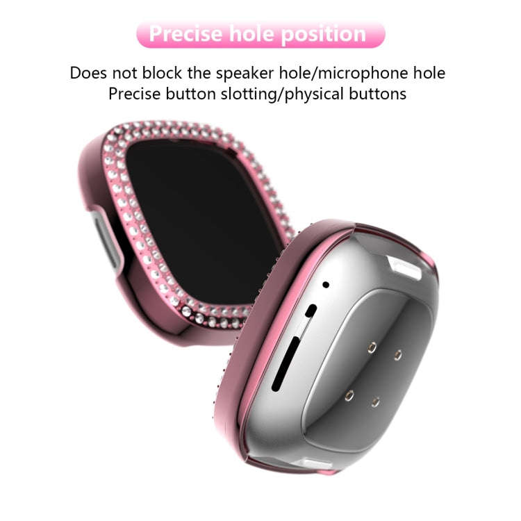 For Fitbit Versa 3 / Versa Sense Double Row Plating Diamonds PC Protective Case(Pink)