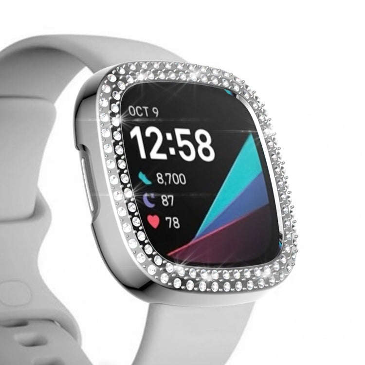 For Fitbit Versa 3 / Versa Sense Double Row Plating Diamonds PC Protective Case(Silver)