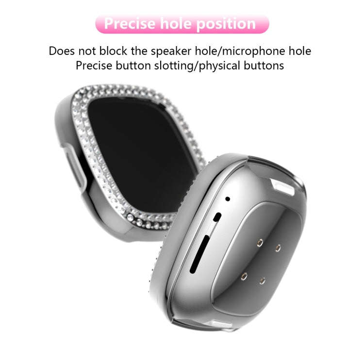 For Fitbit Versa 3 / Versa Sense Double Row Plating Diamonds PC Protective Case(Silver)