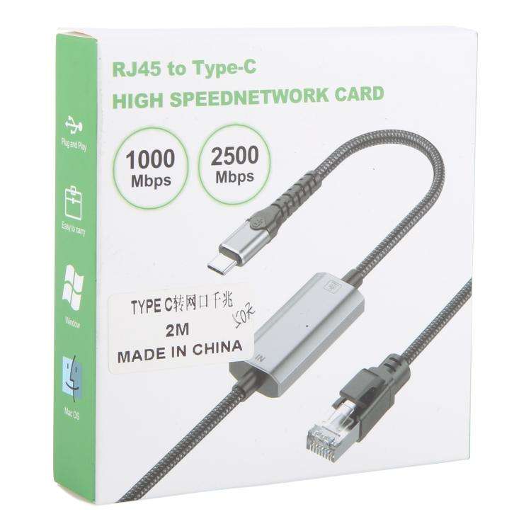 2m RJ45 to USB-C / Type-C High Speed Network Card Ethernet Cable