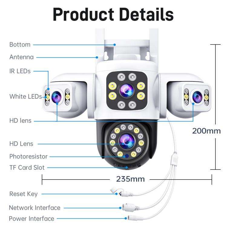 2MP HD 360 Degree Panorama 3 Lens IP66 Waterproof Wireless WiFi Camera, Memory:15 Days Memory Car...