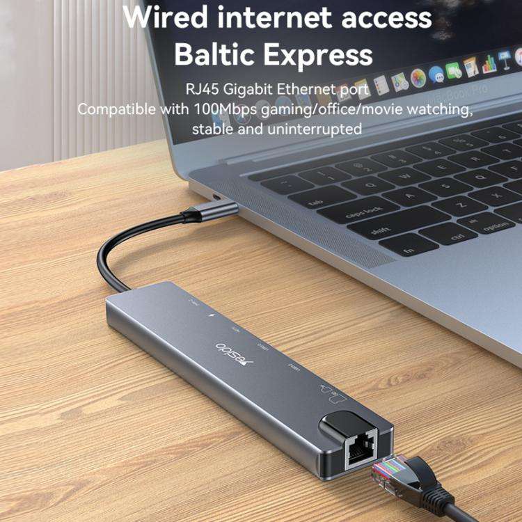 Yesido HB27 8 in 1 Type-C 3.1 Multifunctional HUB Adapter Docking Station(Dark Grey)