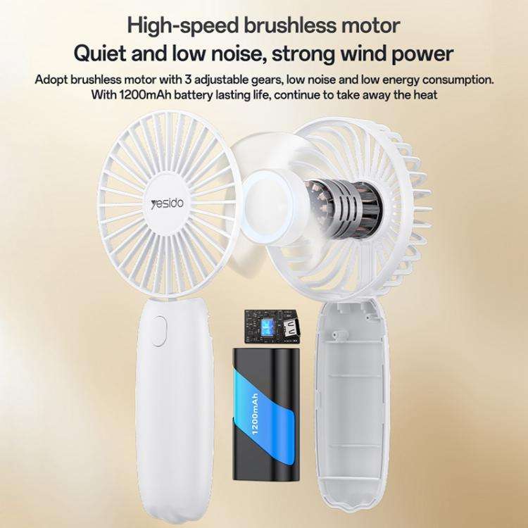 Yesido YF15 Brushless 3-speed Handheld Fan(White)