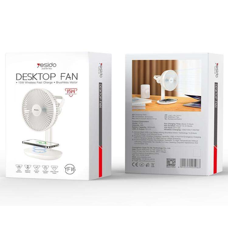 Yesido YF16 Desktop Brushless Fan with Wireless Charger(White)