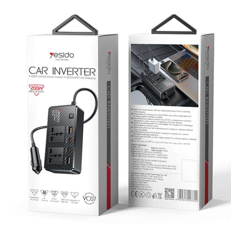 Yesido VC07 200W AC220V Multifunctional Car Inverter(Black)