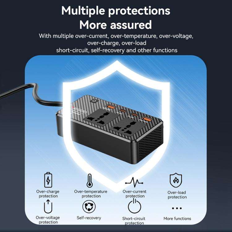 Yesido VC07 200W AC220V Multifunctional Car Inverter(Black)