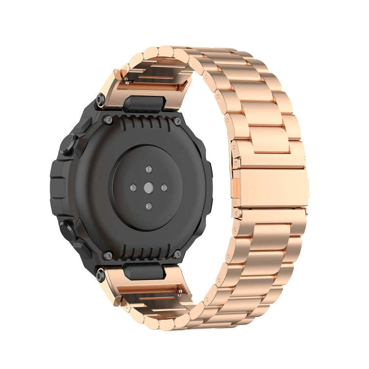 For Huami Amazfit T-Rex A1918 3-Beads Stainless Steel Watch Band with Screwdriver(Rose Gold)