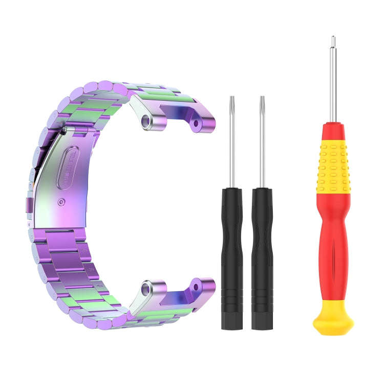 For Huami Amazfit T-Rex A1918 3-Beads Stainless Steel Watch Band with Screwdriver(Colorful)