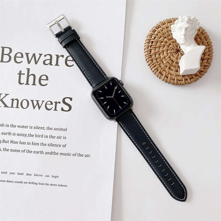 For Apple Watch 5 & 4 44mm / 3 & 2 & 1 42mm V Tail Style Stitching Leather Watch Band(Dark Blue)