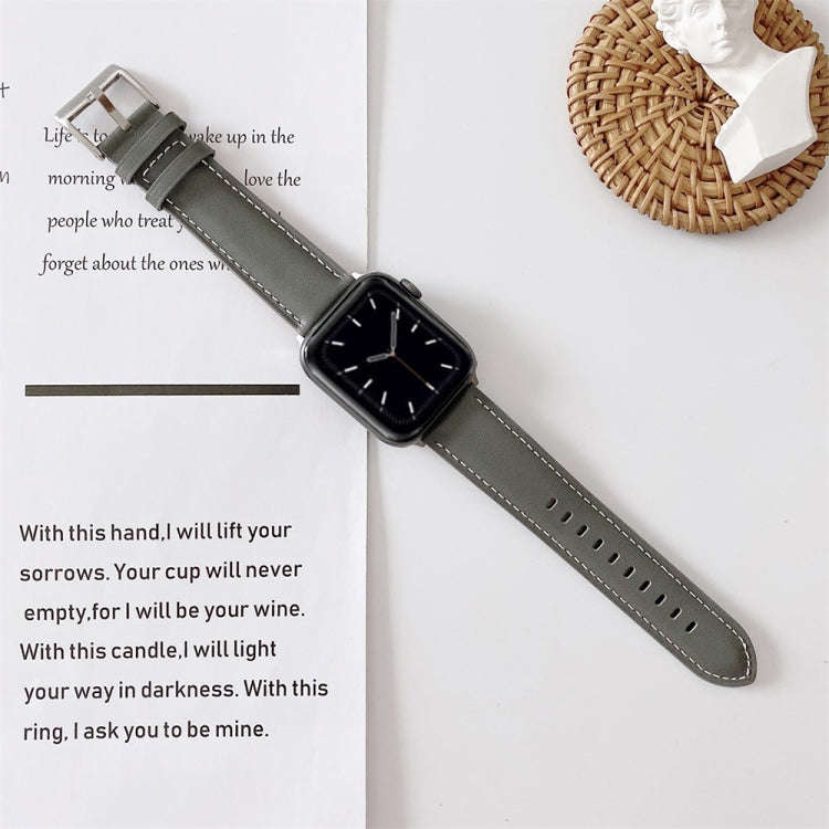 For Apple Watch 5 & 4 44mm / 3 & 2 & 1 42mm V Tail Style Stitching Leather Watch Band(Grey)