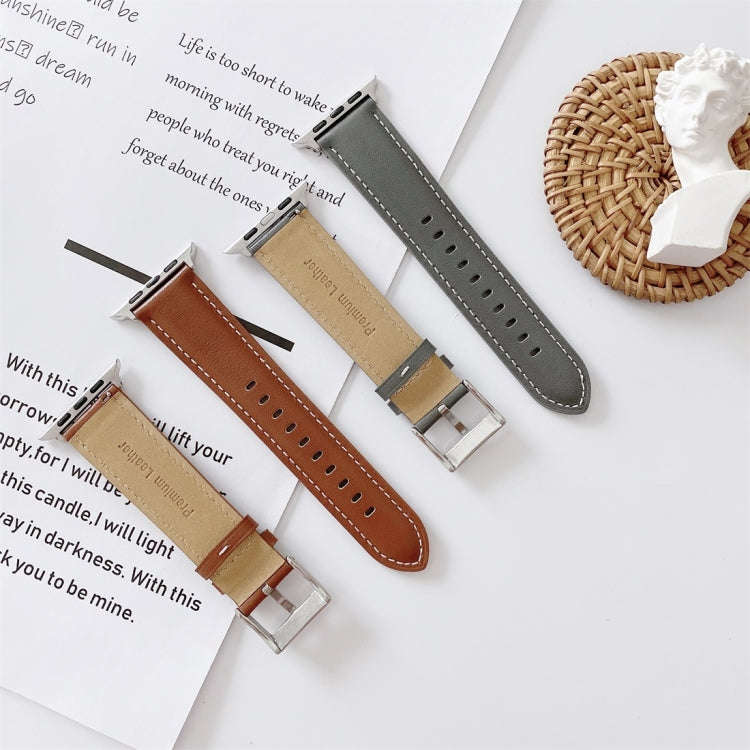 For Apple Watch 5 & 4 44mm / 3 & 2 & 1 42mm V Tail Style Stitching Leather Watch Band(Beige)