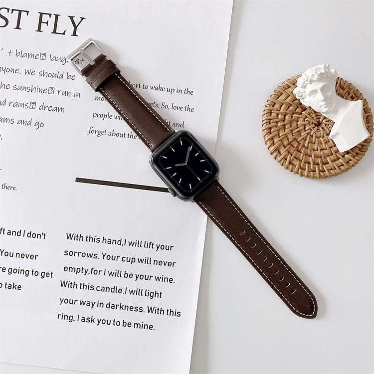 For Apple Watch Series 7 41mm / 6 & SE & 5 & 4 40mm / 3 & 2 & 1 38mm V Tail Style Stitching Leath...