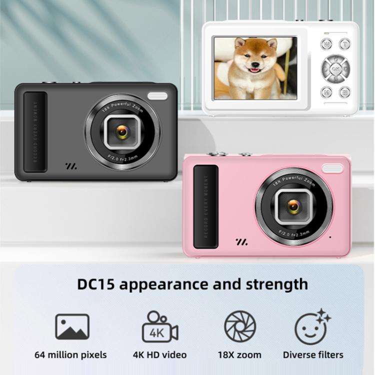 DC15 2.4 inch 18X Digital Zoom Camera 4K HD Video 64MP Shooting(White)