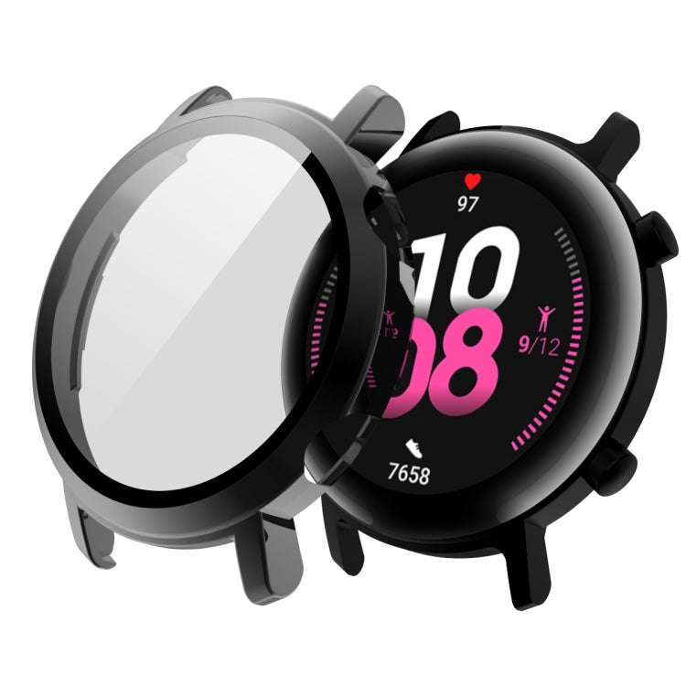 For Huawei Watch GT2 42mm 2 in 1  Tempered Glass Screen Protector + Fully Plating PC Case(Black)
